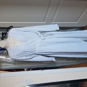 Pinstriped wrap dress M/L 10 midi hi -low hem, Time and Tru